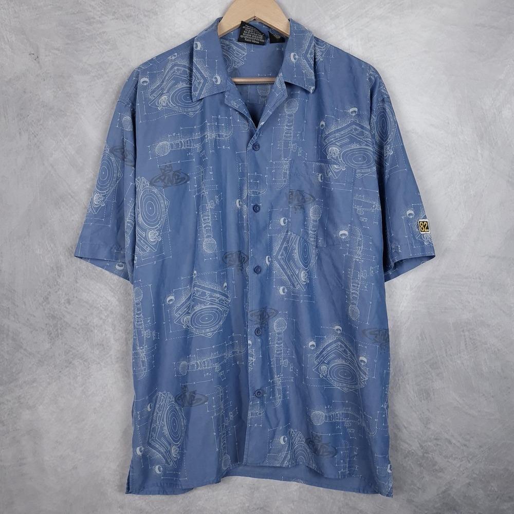 Vintage 90s PNB Nation Clothing Shirt Mens XL Blue DJ Turntable Hip Hop Rap